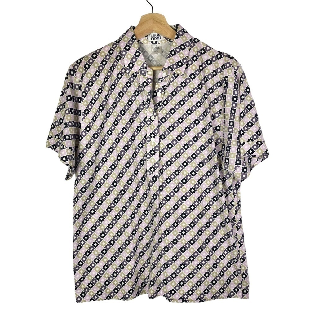Leon Levin Purple Printed Short‎ Sleeve Golf Polo L